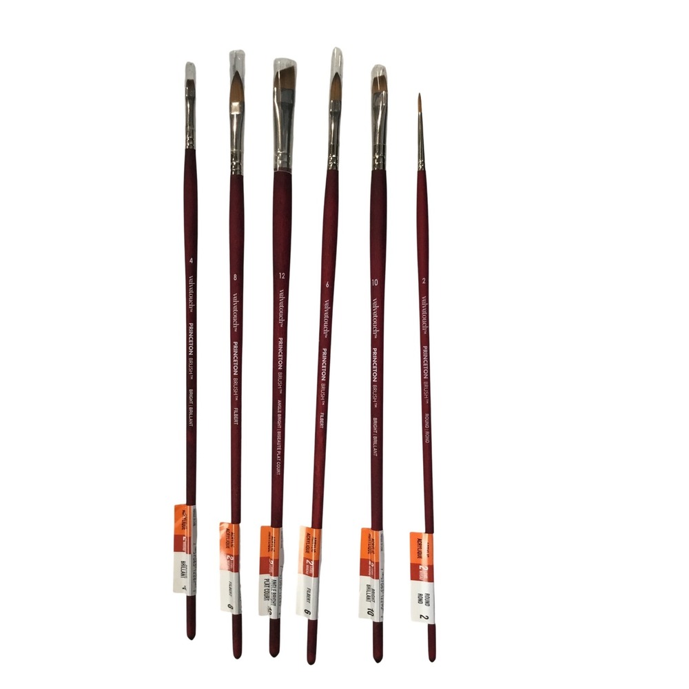 Princeton Velvetouch Artist Brush Set 6 Acrylic Watercolor‎ Oil Paint Brushes